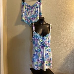 Butterflies & Floral Print, Lace Trimmed Nighty